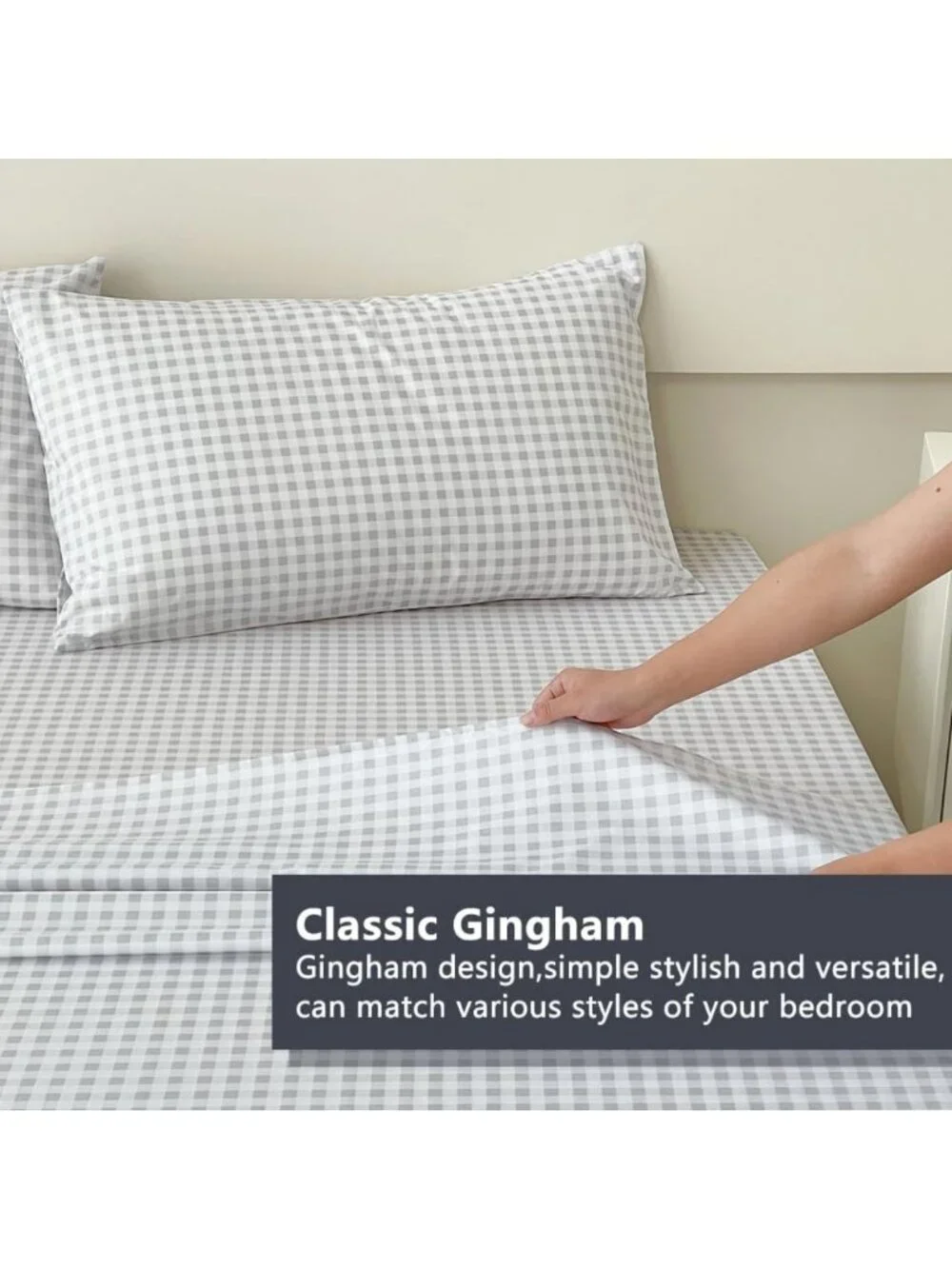 Light Grey Gingham Queen Sheet Set | Soft Cotton Bedding | Cozy Home Essentials